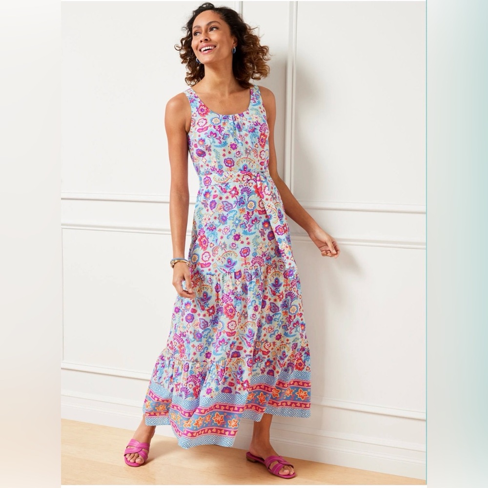 Talbots Charming Floral Belted Voile Maxi Dress Size 2